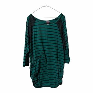 Motherhood Maternity Green & Black Striped Long Sleeve Shirt with Lace Detail